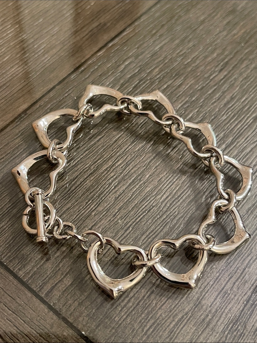 Vintage Silver-tone Open Heart Toggle Bracelet 8 1/2” approx - Picture 16 of 16